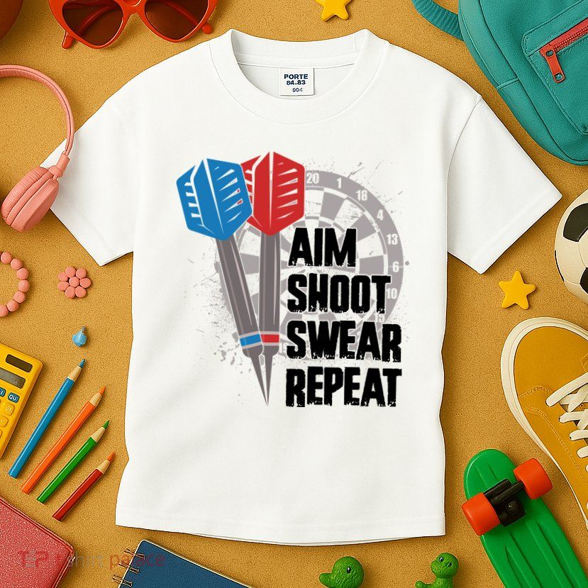 Aim Shoot Swear Repeat Dart Game Kids T-Shirt