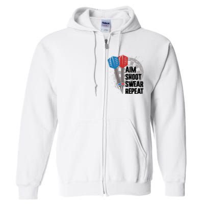 Aim Shoot Swear Repeat Dart Game Full Zip Hoodie