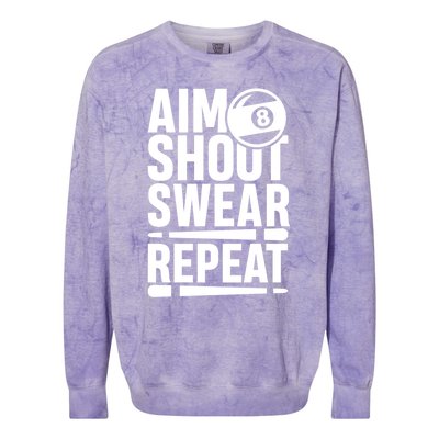 Aim Shoot Swear Repeat 8 Pool Billiard Sport Game Gift Colorblast Crewneck Sweatshirt