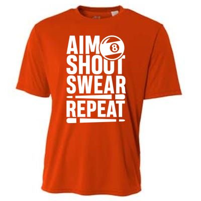 Aim Shoot Swear Repeat 8 Pool Billiard Sport Game Gift Cooling Performance Crew T-Shirt