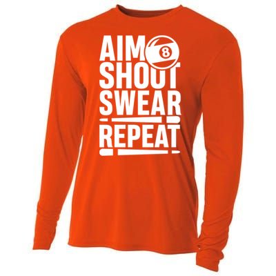 Aim Shoot Swear Repeat 8 Pool Billiard Sport Game Gift Cooling Performance Long Sleeve Crew