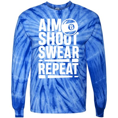 Aim Shoot Swear Repeat 8 Pool Billiard Sport Game Gift Tie-Dye Long Sleeve Shirt