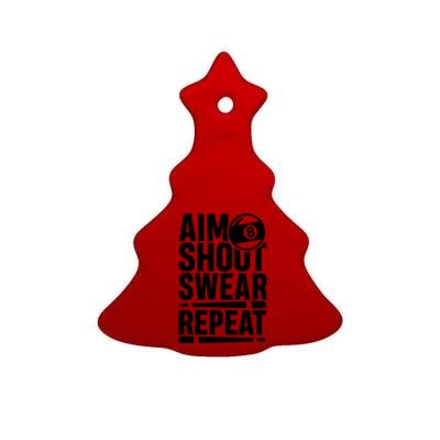 Aim Shoot Swear Repeat 8 Pool Billiard Sport Game Gift Ceramic Tree Ornament