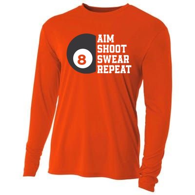 Aim Shoot Swear Repeat Funny Billiard Pool Billiards Snooker Cool Gift Cooling Performance Long Sleeve Crew