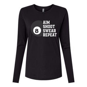 Aim Shoot Swear Repeat Funny Billiard Pool Billiards Snooker Cool Gift Womens Cotton Relaxed Long Sleeve T-Shirt