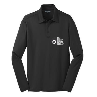 Aim Shoot Swear Repeat Funny Billiard Pool Billiards Snooker Cool Gift Silk Touch Performance Long Sleeve Polo