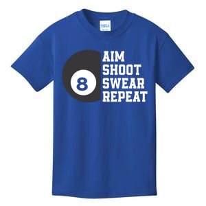 Aim Shoot Swear Repeat Funny Billiard Pool Billiards Snooker Cool Gift Kids T-Shirt