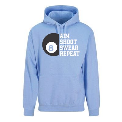 Aim Shoot Swear Repeat Funny Billiard Pool Billiards Snooker Cool Gift Unisex Surf Hoodie