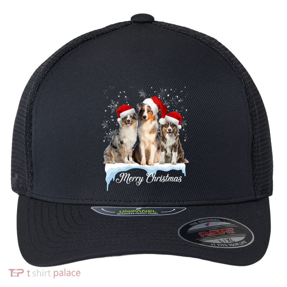 Australian Shepherd Santa Hat Funny Christmas Aussie Mom Gift Flexfit Unipanel Trucker Cap