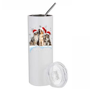 Australian Shepherd Santa Hat Funny Christmas Aussie Mom Gift Stainless Steel Tumbler