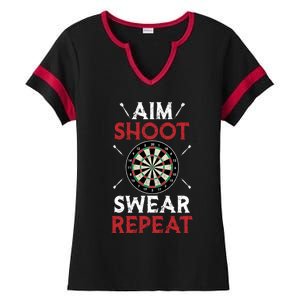 Aim Shoot Swear Repeat Bullseye Dartboard Team Funny Dart Cool Gift Ladies Halftime Notch Neck Tee