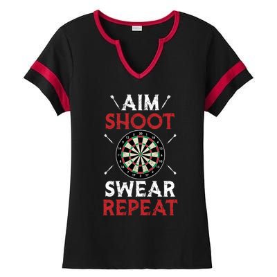 Aim Shoot Swear Repeat Bullseye Dartboard Team Funny Dart Cool Gift Ladies Halftime Notch Neck Tee