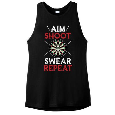 Aim Shoot Swear Repeat Bullseye Dartboard Team Funny Dart Cool Gift Ladies PosiCharge Tri-Blend Wicking Tank