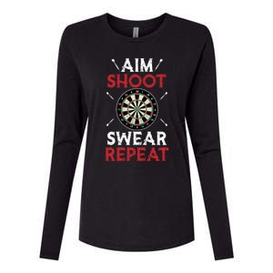 Aim Shoot Swear Repeat Bullseye Dartboard Team Funny Dart Cool Gift Womens Cotton Relaxed Long Sleeve T-Shirt