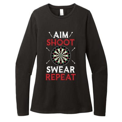 Aim Shoot Swear Repeat Bullseye Dartboard Team Funny Dart Cool Gift Womens CVC Long Sleeve Shirt