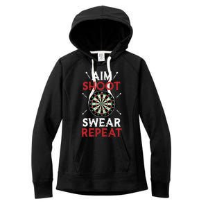 Aim Shoot Swear Repeat Bullseye Dartboard Team Funny Dart Cool Gift Women's Fleece Hoodie