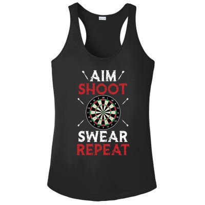 Aim Shoot Swear Repeat Bullseye Dartboard Team Funny Dart Cool Gift Ladies PosiCharge Competitor Racerback Tank