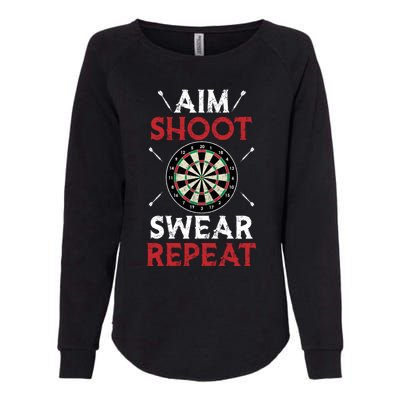 Aim Shoot Swear Repeat Bullseye Dartboard Team Funny Dart Cool Gift Womens California Wash Sweatshirt