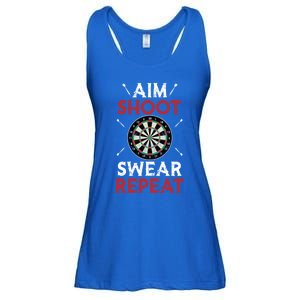 Aim Shoot Swear Repeat Bullseye Dartboard Team Funny Dart Cool Gift Ladies Essential Flowy Tank