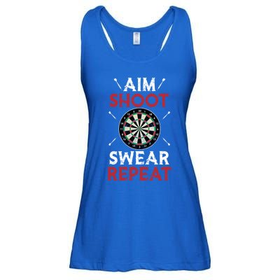 Aim Shoot Swear Repeat Bullseye Dartboard Team Funny Dart Cool Gift Ladies Essential Flowy Tank