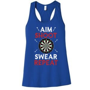 Aim Shoot Swear Repeat Bullseye Dartboard Team Funny Dart Cool Gift Women's Racerback Tank