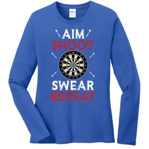 Aim Shoot Swear Repeat Bullseye Dartboard Team Funny Dart Cool Gift Ladies Long Sleeve Shirt