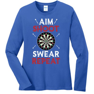 Aim Shoot Swear Repeat Bullseye Dartboard Team Funny Dart Cool Gift Ladies Long Sleeve Shirt