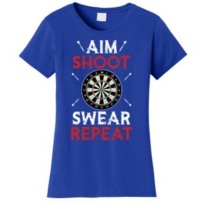 Aim Shoot Swear Repeat Bullseye Dartboard Team Funny Dart Cool Gift Women's T-Shirt