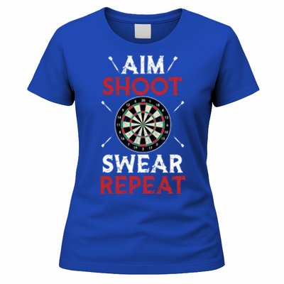 Aim Shoot Swear Repeat Bullseye Dartboard Team Funny Dart Cool Gift Women's T-Shirt