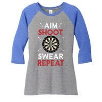 Aim Shoot Swear Repeat Bullseye Dartboard Team Funny Dart Cool Gift Women's Tri-Blend 3/4-Sleeve Raglan Shirt