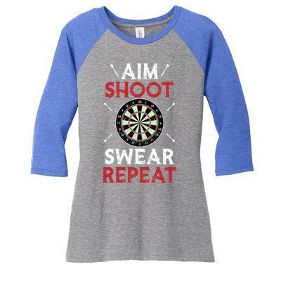 Aim Shoot Swear Repeat Bullseye Dartboard Team Funny Dart Cool Gift Women's Tri-Blend 3/4-Sleeve Raglan Shirt