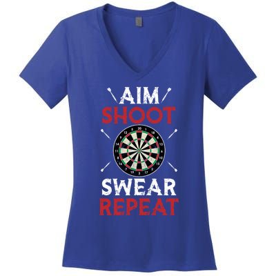 Aim Shoot Swear Repeat Bullseye Dartboard Team Funny Dart Cool Gift Women's V-Neck T-Shirt