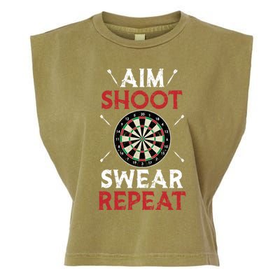 Aim Shoot Swear Repeat Bullseye Dartboard Team Funny Dart Cool Gift Garment-Dyed Women's Muscle Tee