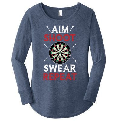 Aim Shoot Swear Repeat Bullseye Dartboard Team Funny Dart Cool Gift Women's Perfect Tri Tunic Long Sleeve Shirt