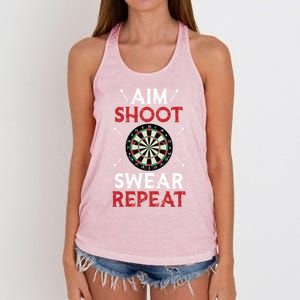 Aim Shoot Swear Repeat Bullseye Dartboard Team Funny Dart Cool Gift Women's Knotted Racerback Tank