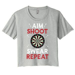 Aim Shoot Swear Repeat Bullseye Dartboard Team Funny Dart Cool Gift Women's Crop Top Tee