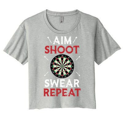 Aim Shoot Swear Repeat Bullseye Dartboard Team Funny Dart Cool Gift Women's Crop Top Tee