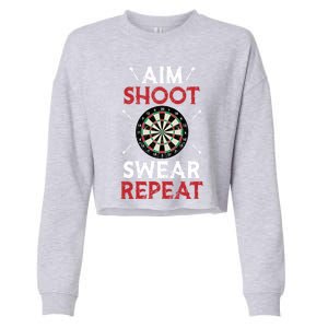 Aim Shoot Swear Repeat Bullseye Dartboard Team Funny Dart Cool Gift Cropped Pullover Crew