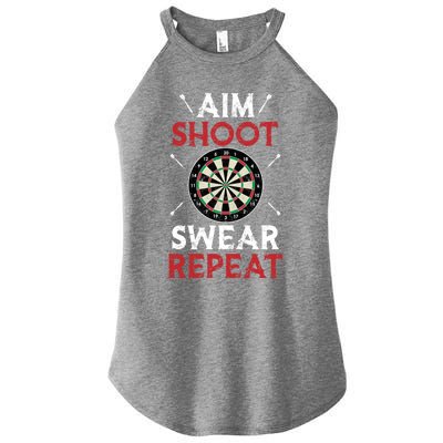 Aim Shoot Swear Repeat Bullseye Dartboard Team Funny Dart Cool Gift Women's Perfect Tri Rocker Tank