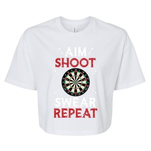 Aim Shoot Swear Repeat Bullseye Dartboard Team Funny Dart Cool Gift Bella+Canvas Jersey Crop Tee