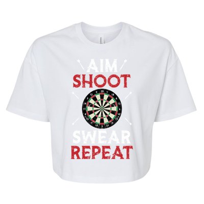 Aim Shoot Swear Repeat Bullseye Dartboard Team Funny Dart Cool Gift Bella+Canvas Jersey Crop Tee