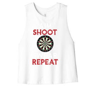 Aim Shoot Swear Repeat Bullseye Dartboard Team Funny Dart Cool Gift Women's Racerback Cropped Tank