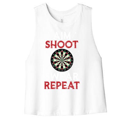 Aim Shoot Swear Repeat Bullseye Dartboard Team Funny Dart Cool Gift Women's Racerback Cropped Tank