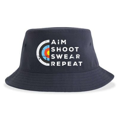 Aim Shoot Swear Repeat Archery Costume Archer Gift Archery Sustainable Bucket Hat