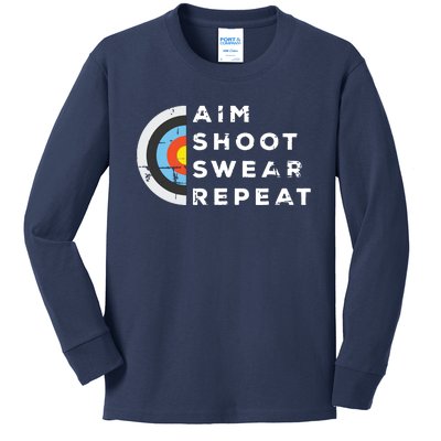 Aim Shoot Swear Repeat Archery Costume Archer Gift Archery Kids Long Sleeve Shirt