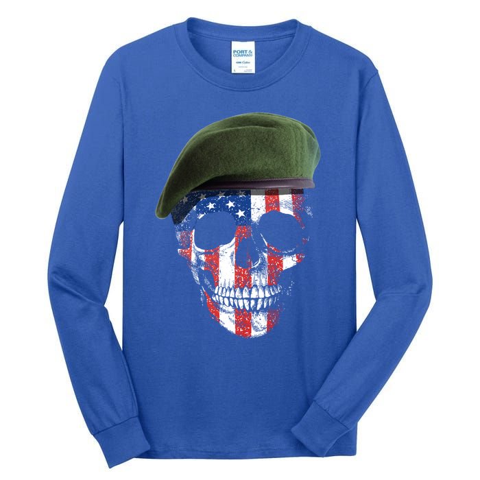 American Soldier Skull Flag 4th Of July Meaningful Gift Tall Long Sleeve T-Shirt