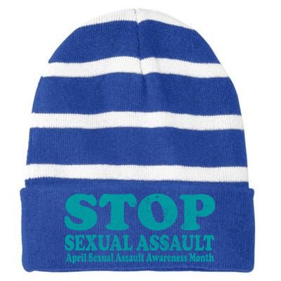 American Stop Sexual Assault April Awareness Month Gift Striped Beanie with Solid Band