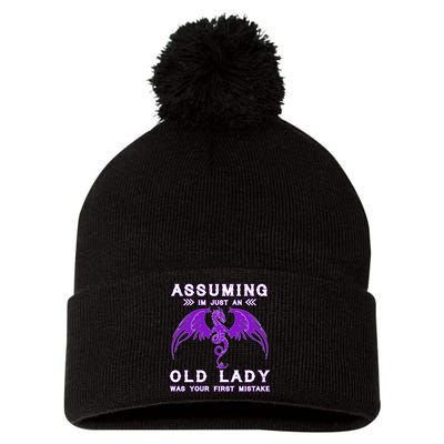 Assuming I'm Just An Old Lady Was Your First Mistake Pom Pom 12in Knit Beanie