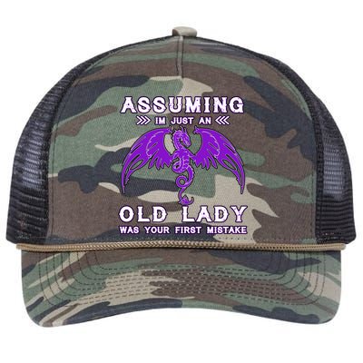 Assuming I'm Just An Old Lady Was Your First Mistake Retro Rope Trucker Hat Cap