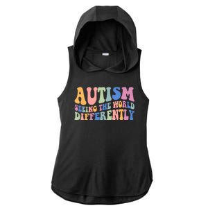 Autism Seeing The World Differently Groovy Ladies PosiCharge Tri-Blend Wicking Draft Hoodie Tank